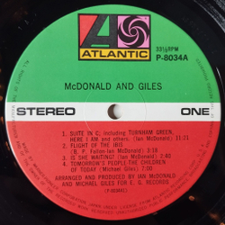Винтажная виниловая пластинка LP King Crimson McDonald And Giles (Japan 1974) (No Obi)