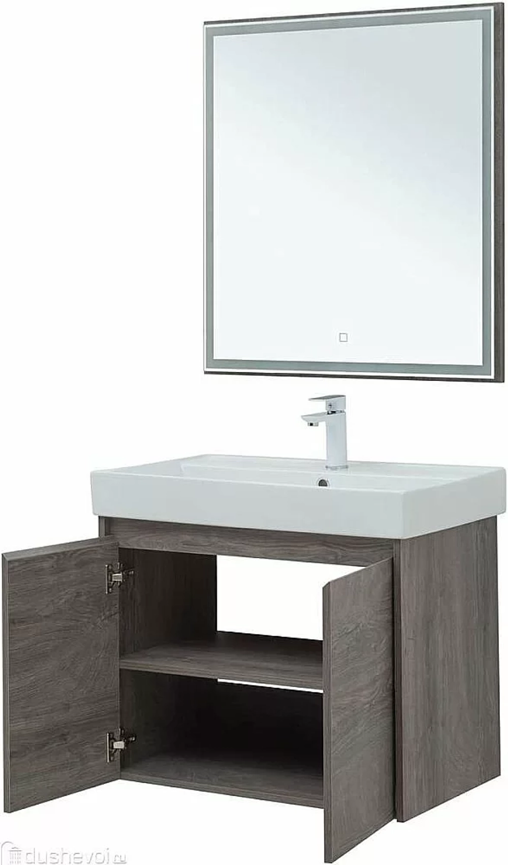 Тумба с раковиной Aquanet Nova Lite 75 с зеркалом, 2 дверцы дуб рошелье