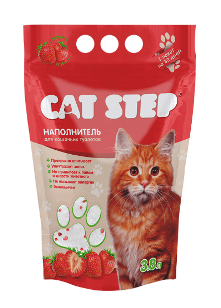 Наполнитель Cat Step 3.8л Arctic Strawberry впитывающий силикагелевый