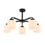 Люстра на штанге 5x60Вт E27, металл/стекло, чёрный мрамор/белый