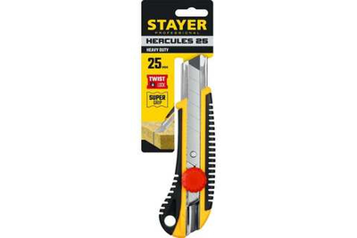 Нож с винтовым фиксатором Stayer HERCULES-25 сегментированные лезвия 25 мм 09141_z01
