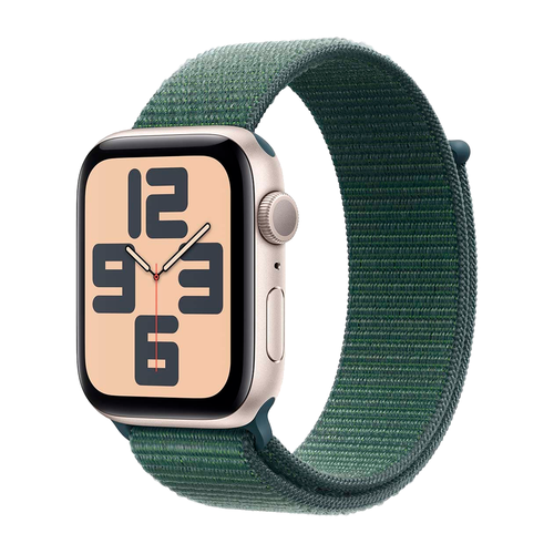Умные часы Apple Watch SE 2 (2024) GPS, 44mm, Starlight Aluminium Case with Sport Loop, Lake Green (Сияющая звезда)