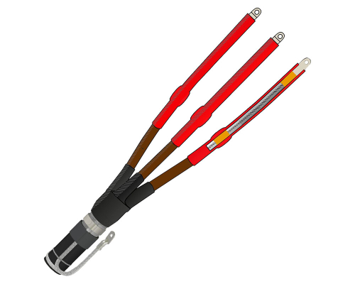 Муфта термоусаживаемая внутренней установки на трехжильный кабель с СПЭ-изоляцией с броней на напряжение до 10 кВ с ленточным экраном 3ПКВТпНнг-LS-Б-10-35...50-КлЭ (с наконечниками)