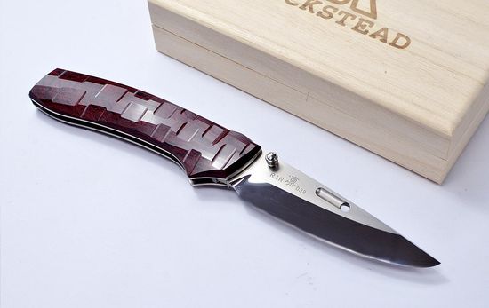 Премиальный японский нож Rockstead RIN-ZDP (RD) 67 HRC - рукоять титан + бордовый эбонит, сталь ZDP-189