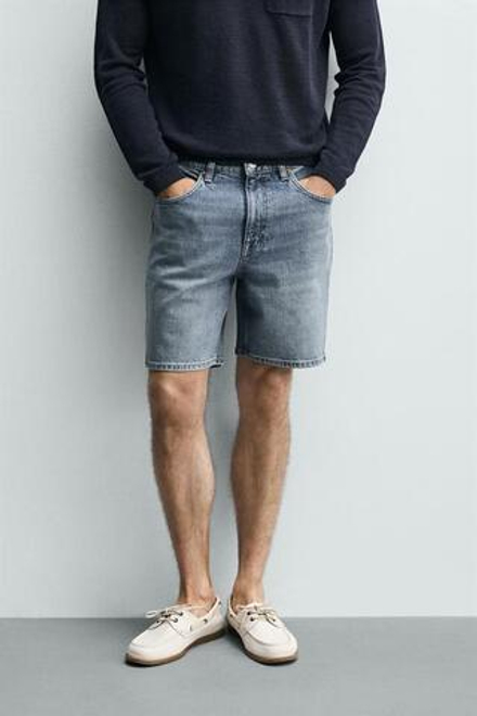 ZARA ДЖИНСОВЫЕ ШОРТЫ REGULAR FIT, ВЫЦВЕТШИЙ СИНИЙ