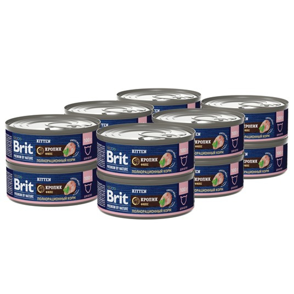 Влажный корм для котят Brit Premium by Nature 0,1кг с мясом кролика консервы для котят 12 уп