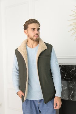 Мужской жилет из овчины хаки