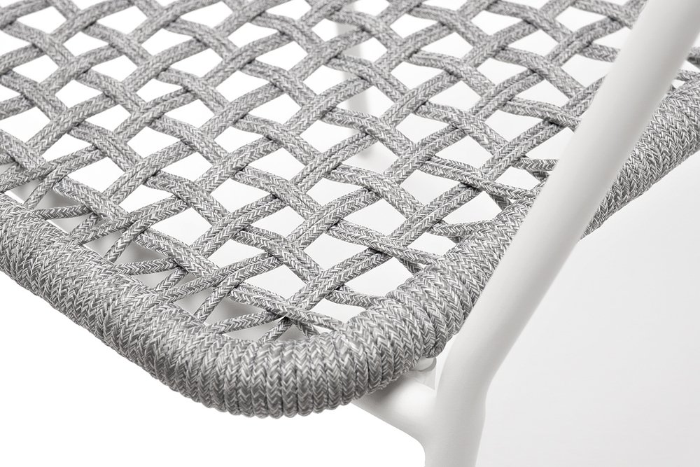 "Тунис" стул плетеный из роупа, каркас алюминий белый, роуп светло-серый