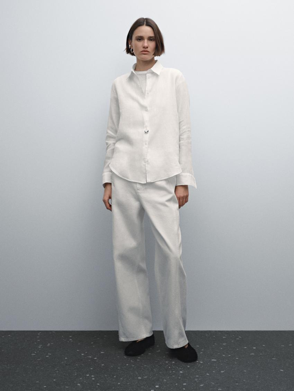 Massimo Dutti Рубашка из струящегося 100% льна, белый