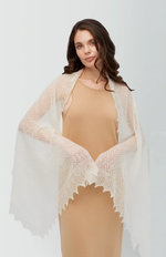 Оренбургский пуховый палантин с шелком АШ16070-02 белый натуральный