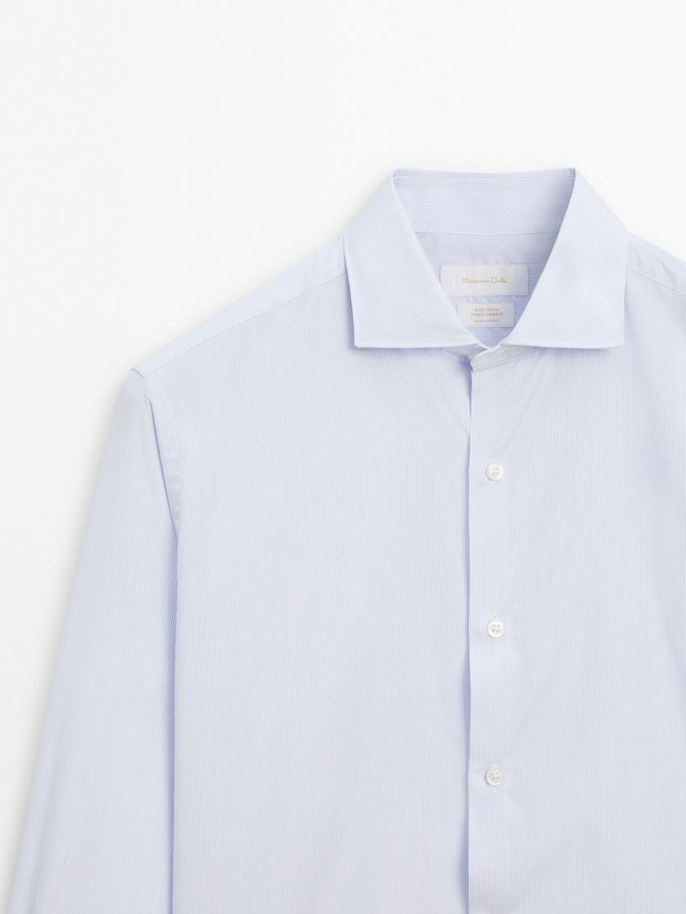 Massimo Dutti Приталенная хлопковая рубашка в микро-полоску, небесно-голубой