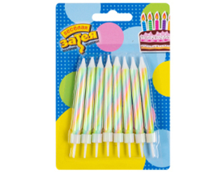 Веселая затея Свечи для торта 8см. Радужная пастель с под /8 шт