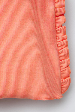 ZARA ФУТБОЛКА В РУБЧИК С ВОЛАНАМИ С ВЫШИВКОЙ, ОРАНЖЕВЫЙ