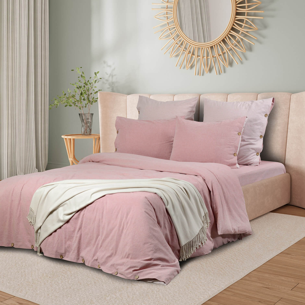 Постельное белье 2 спальное евро Sharmes Rustic розовый меланж