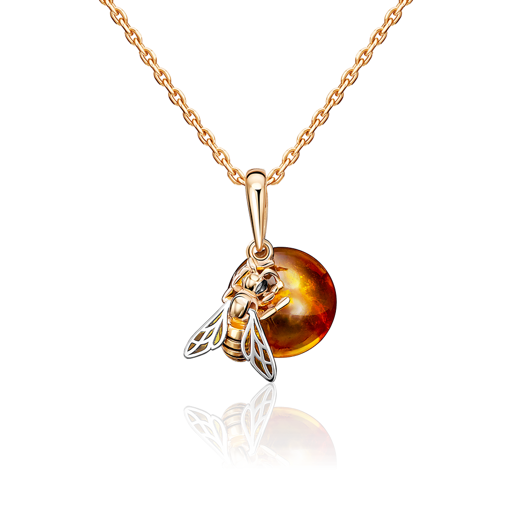 Подвеска «Пчела» из красного золота c янтарём и эмалью Артикул: 03-2612-00-271-1110-46