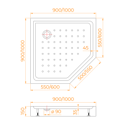 Душевой поддон трапеция RGW LUX/TN-TR (Литой экран) 900x900