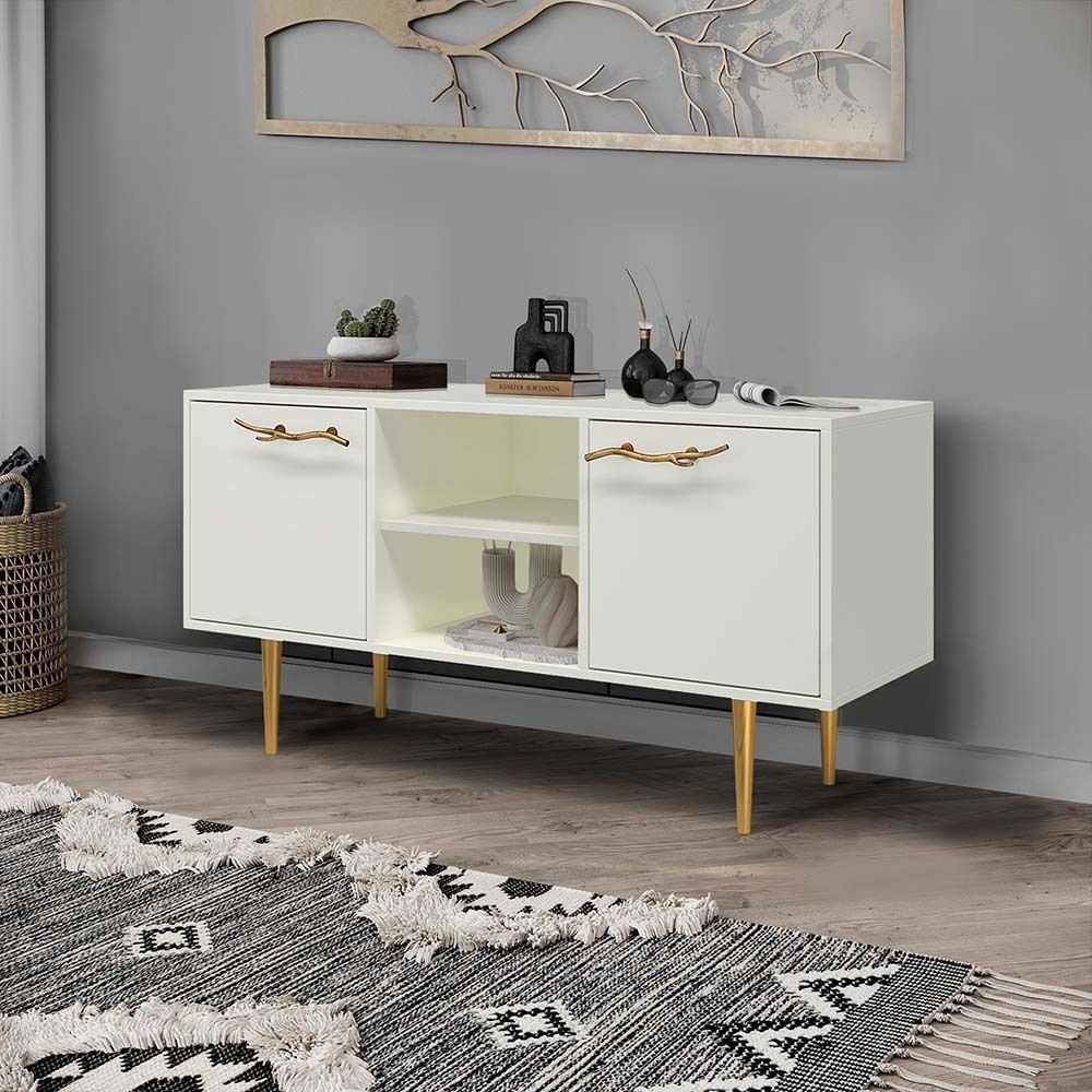 Тумба под ТВ Арт Колор matte 117см Стайл Голд Белый опал матовый