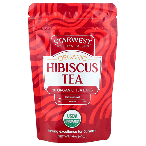 Starwest Botanicals, Органический чай из гибискуса, без кофеина, 20 органических чайных пакетиков, 40 г (1,4 унции)