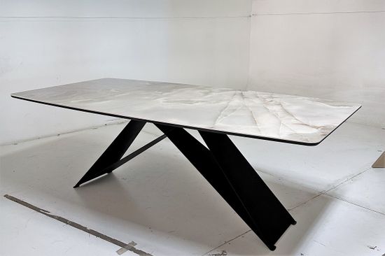 Стол МАРСЕЛЬ 220 REX 769925, Бежевый мрамор, керамика / Черный каркас