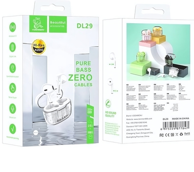 Bluetooth - гарнитура DENMEN DL29, TWS вкладыши, BT5.3, 25/180mAh Light Yellow