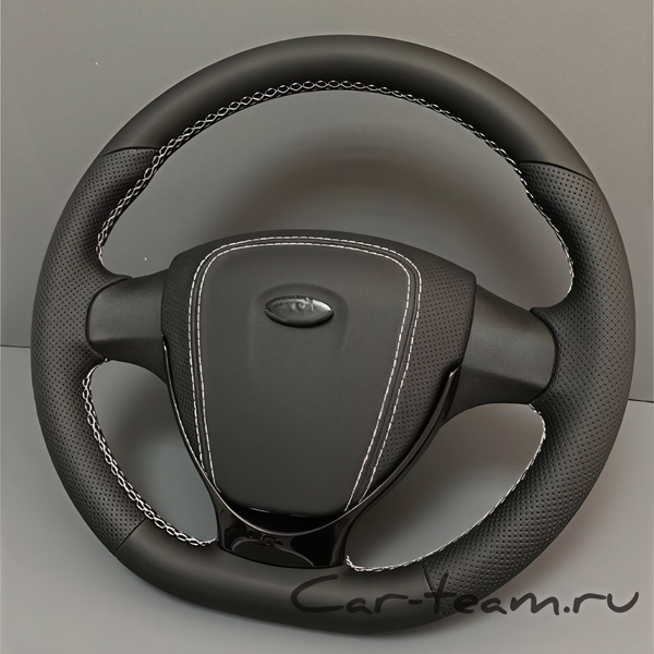 Руль в стиле Приора 2 в сборе адаптированный на ВАЗ 2113, 2114, 2115 - в экокоже