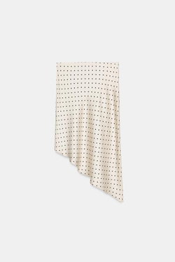 ZARA АТЛАСНАЯ ЮБКА АСИММЕТРИЧНОГО КРОЯ В ГОРОШЕК, ЭКРЮ/ЧЕРНЫЙ