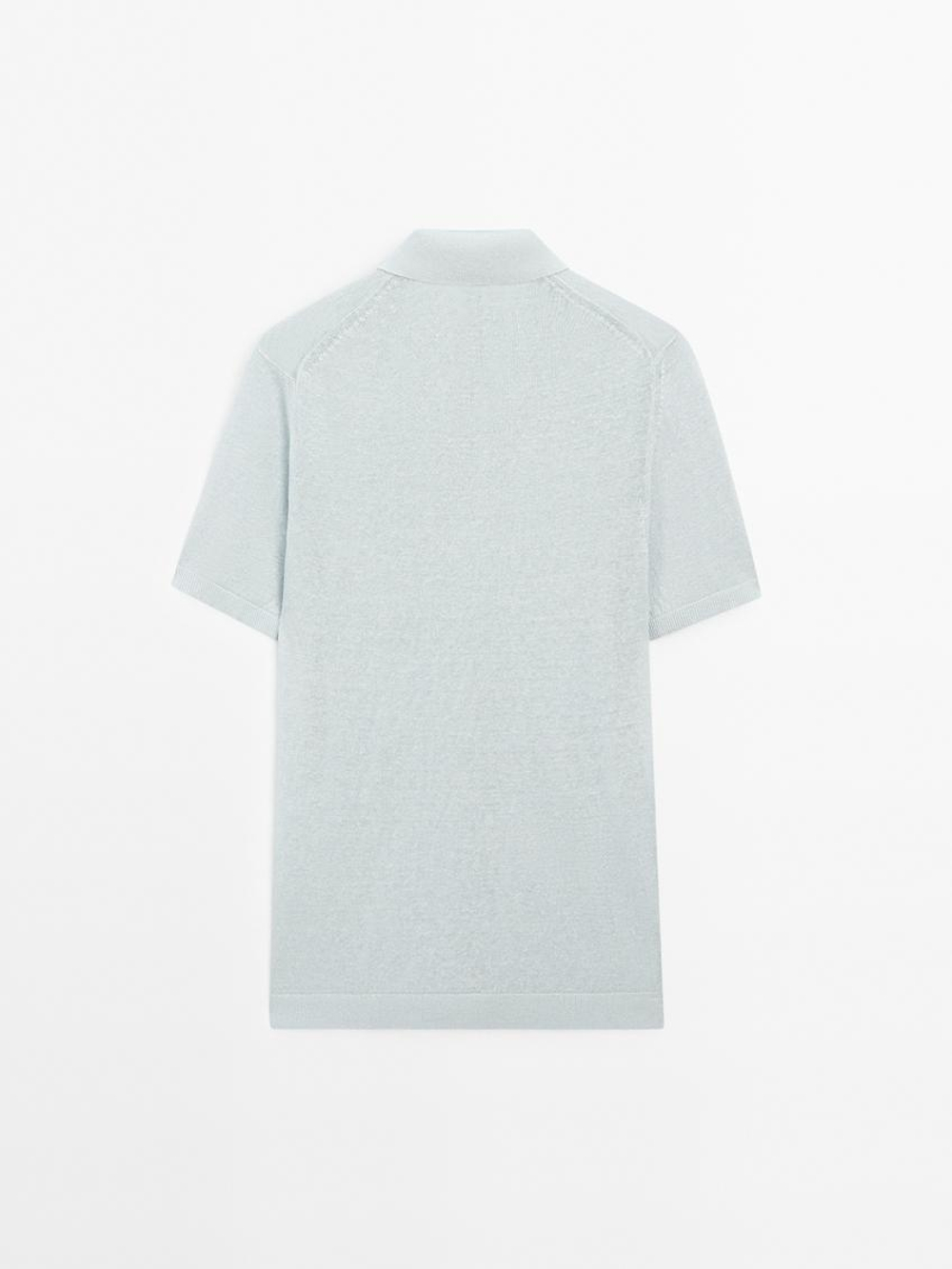 Massimo Dutti Поло из 100% льна, небесно-голубой