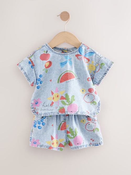 Футболка джинсовая и шорты джинсовые в комплекте для девочки Next E79-492, Голубой
