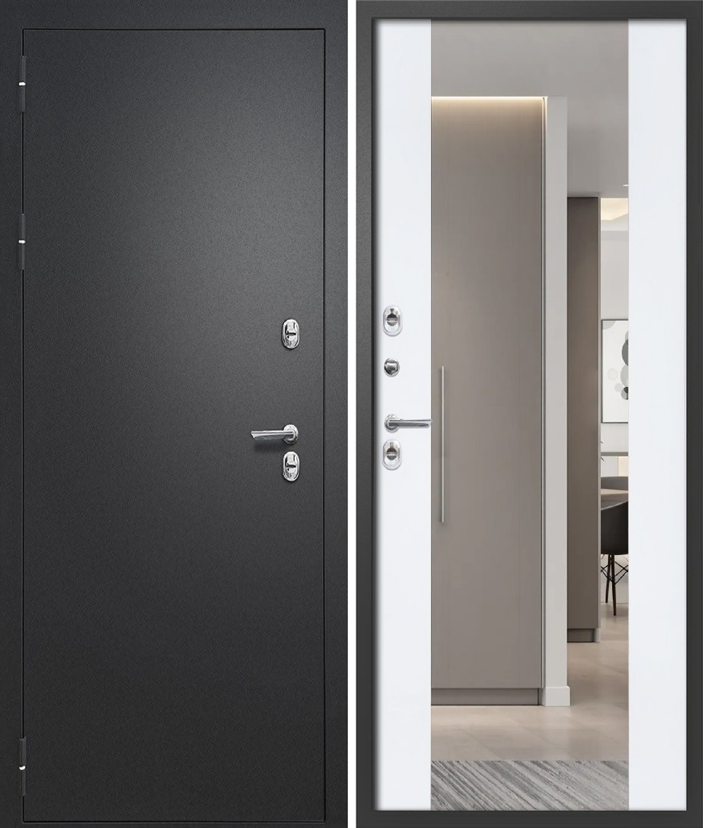 Входная дверь FlyDoors Айварс ТЕРМО ЗЕРКАЛО Чёрный букле - Velluto Bianco