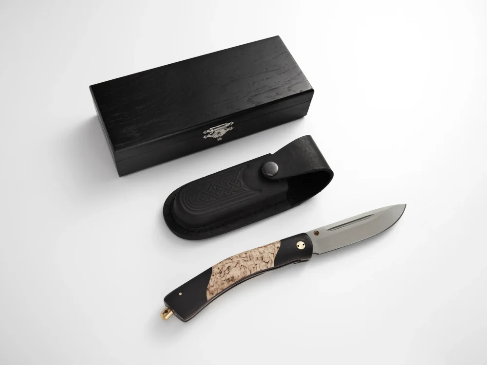 Складной нож "Белогор", сталь Х12МФ, рукоять карельская береза/черный мореный граб