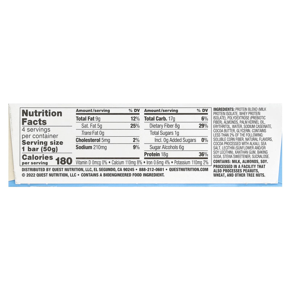 Quest Nutrition, Протеиновый батончик, со вкусом печенья и сливок, 4 батончика, 50 г (1,76 унции)