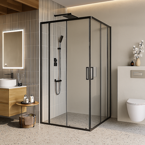 Душевой уголок BelBagno LUCE-A-2-90-C-NERO+LUCE-20-FIX-C-NERO 110 стекло прозрачное/профиль черный