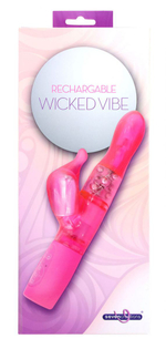 Розовый перезаряжаемый вибромассажёр с клиторальным стимулятором - 25 см. (Цвет: розовый)