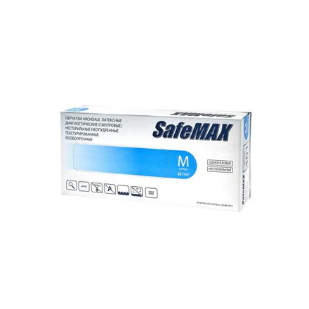 Перчатки латексные особопрочные неопудренные SafeMAX, М, пара