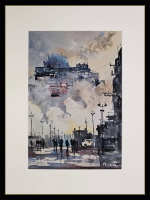 Картина авторская акварельная в паспарту 30х40 см на стену для интерьера "Индустриальный пейзаж"