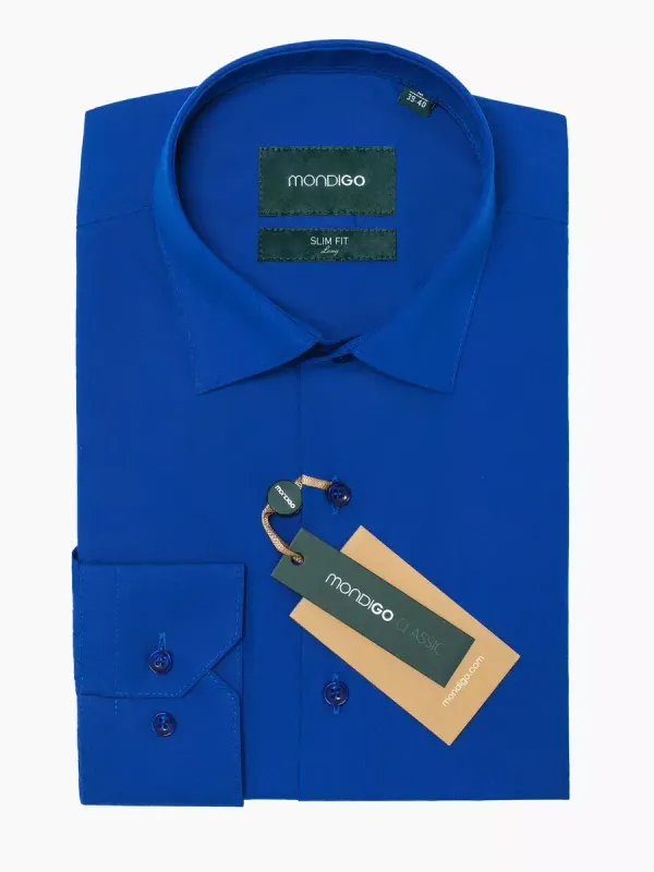 Рубашка на высокий рост LONG SLIM FIT с длинным рукавом, синяя