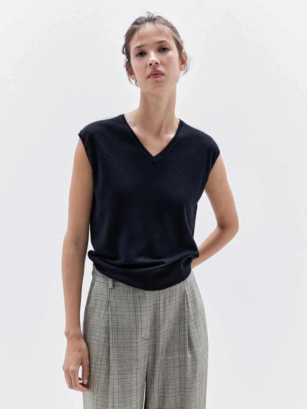 Massimo Dutti Укороченный жилет с V-образным вырезом, темно-синий