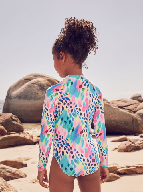 Купальник слитный на молнии для девочки Next E76-821, Голубой, Розовый