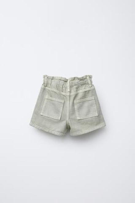 ZARA ШОРТЫ ИЗ ТВИЛА PAPERBAG COMFORT, МЯГКИЙ ЗЕЛЕНЫЙ