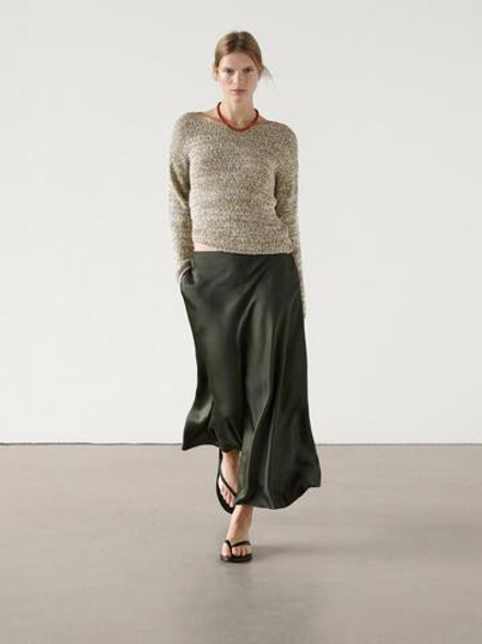 Massimo Dutti Меланжевый свитер из смесового хлопка, зеленоватый