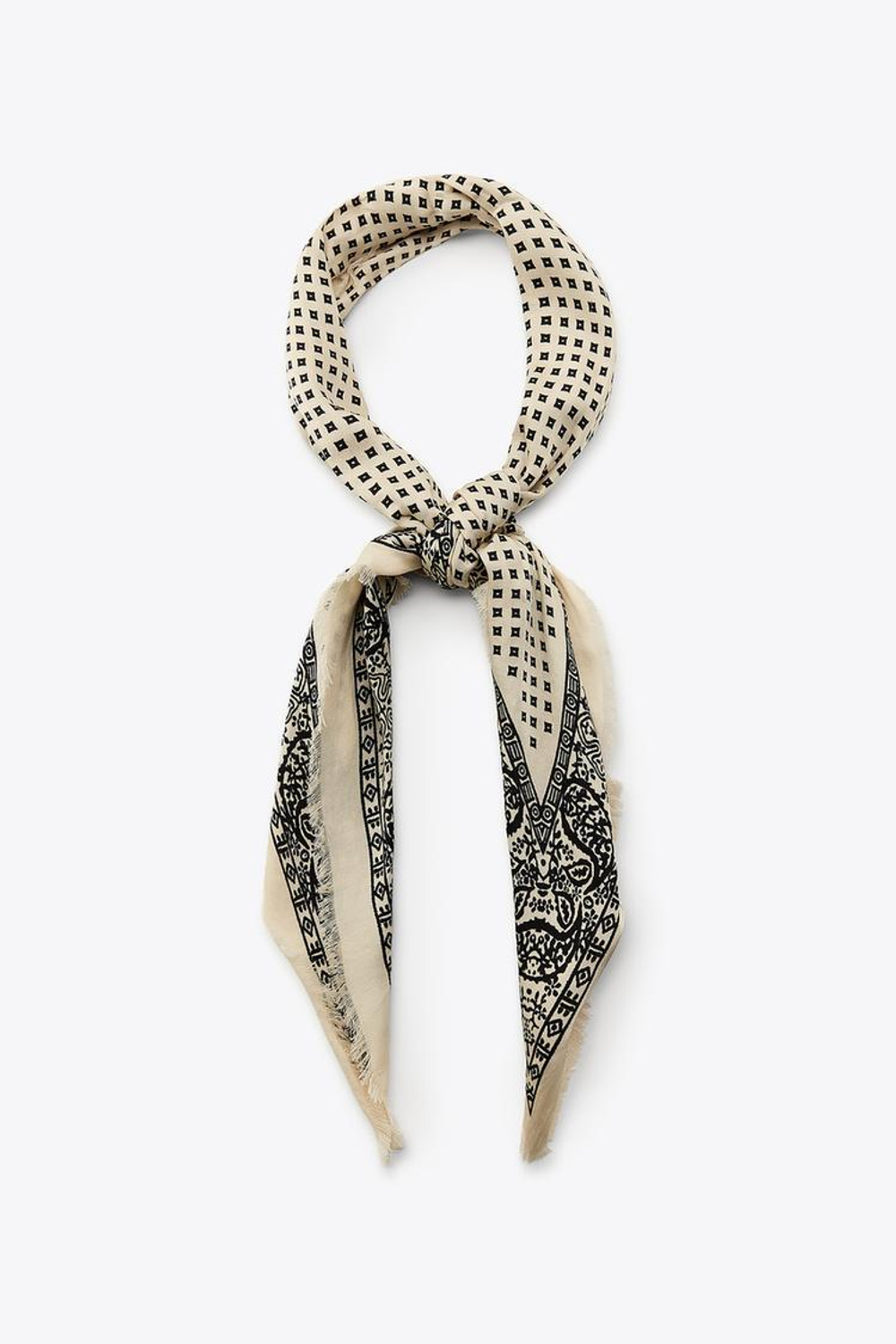 ZARA БАНДАНА САТИНОВАЯ С ПРИНТОМ, ЭКРЮ