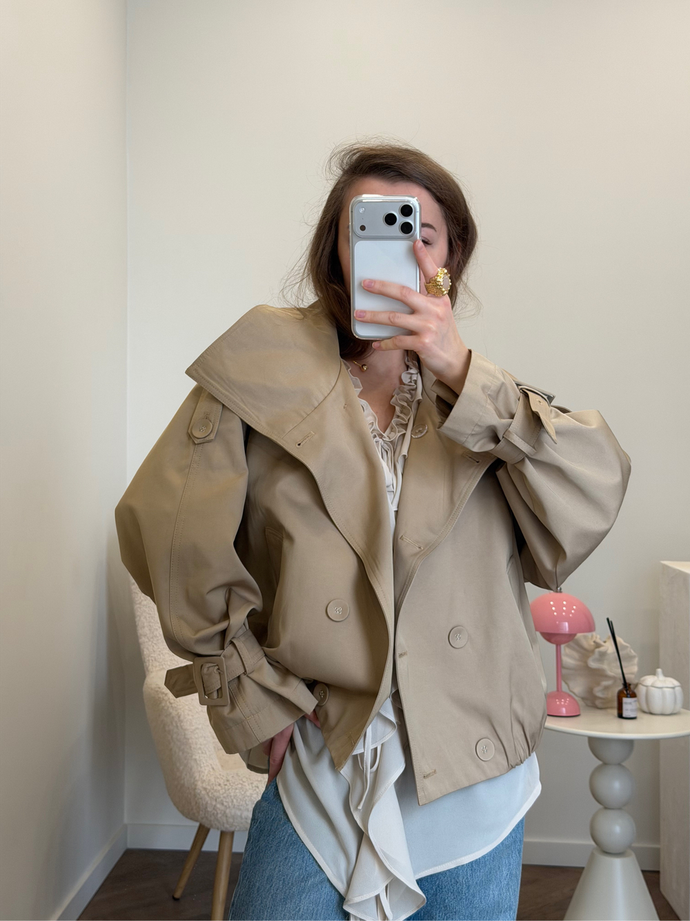 Тренч укороченный песочный