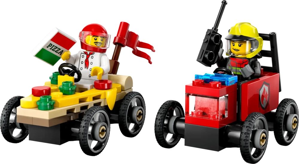 Конструктор LEGO City 60458 Машина-пицца против гоночной пожарной машины