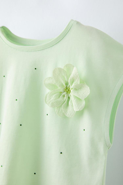 ZARA ФУТБОЛКА С ДЕКОРАТИВНЫМИ ДЕТАЛЯМИ, СВЕТЛО-ЗЕЛЕНЫЙ