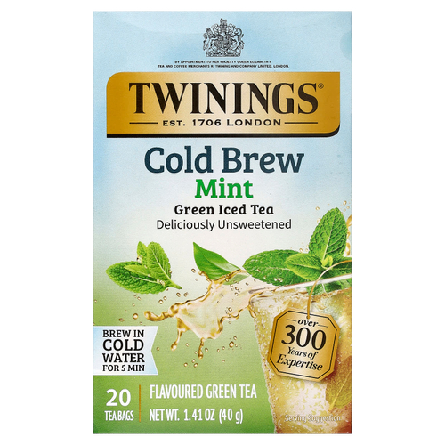 Twinings, холодный холодный чай, зеленый чай, мята, неподслащенный, 20 чайных пакетиков, 40 г (1,41 унции)