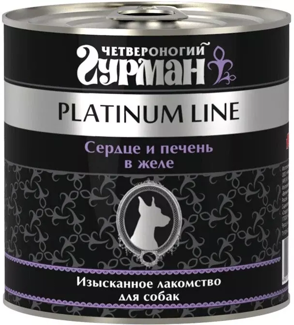 Четвероногий Гурман Super Premium Line Консервы для собак паштет Сердце и печень в желе, 240 г