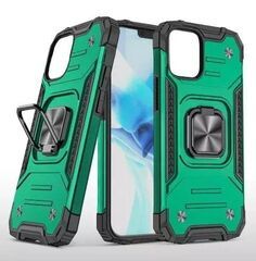 Противоударный чехол для Xiaomi Redmi 12 зеленый с пластиной для магнитного автодержателя и кольцом подставкой