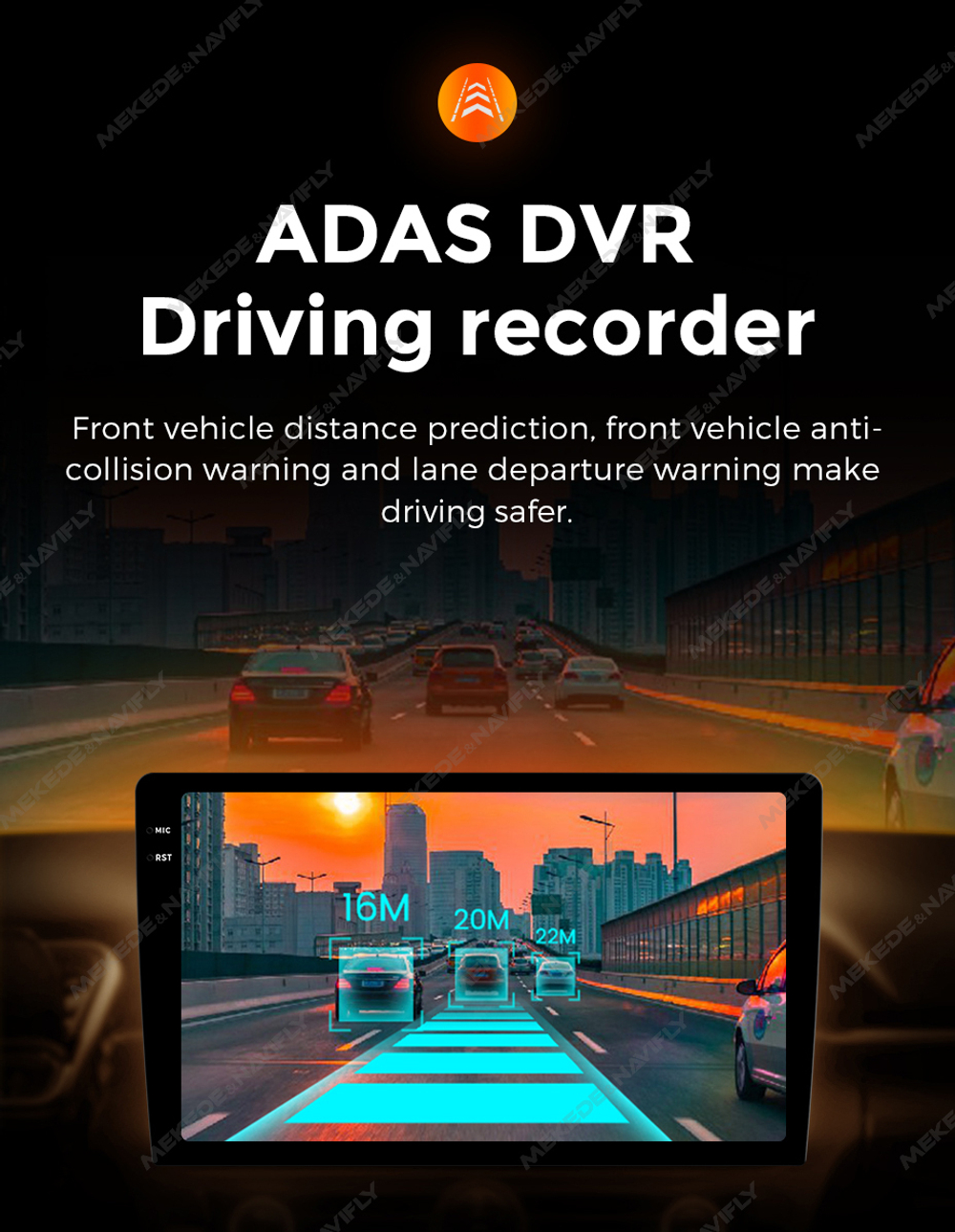 Видеорегистратор для автомагнитол Android - Mekede ADAS-DVR, 1920x1080p, функция контроля полос ADAS, управление по USB