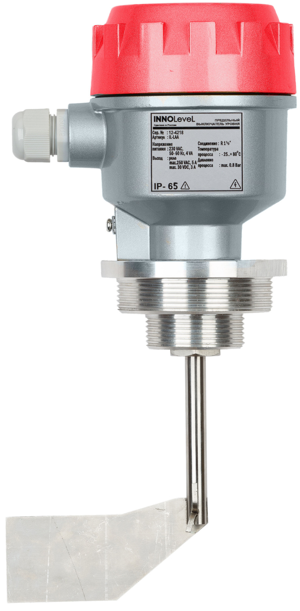 Механический ротационный датчик уровня сыпучих материалов INNOLEVEL в алюм. корпусе, взрывозащ. ТР ТС 012/2011, -40 +80 С, Рmax=0.8 bar, 220 VAC, IP66, лопасть 40х98 мм, нерж. сталь