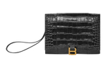 Balenciaga Bright Crocodile Pattern Embossed Calfskin Clutch Women"s Black